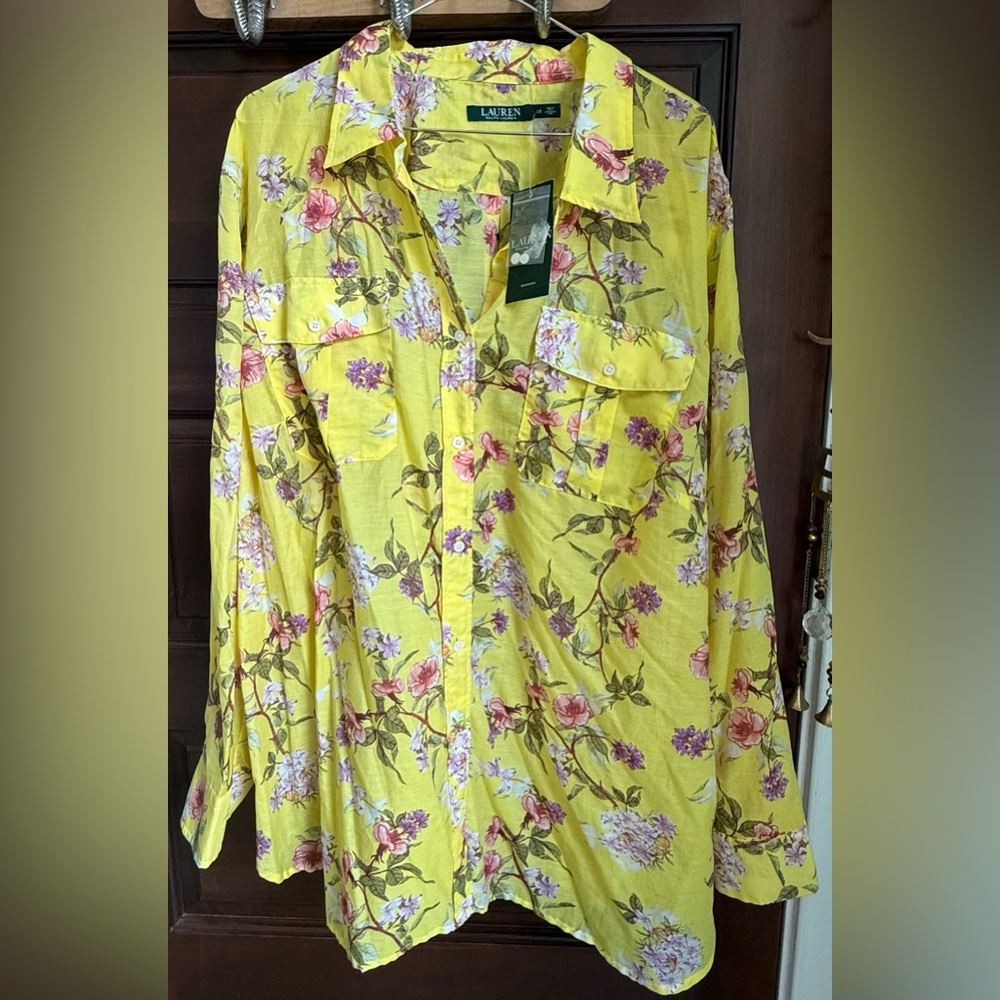 Lauren Ralph Lauren Plus Yellow Floral Women’s Shirt